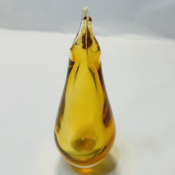 MURANO SOMMERSO AMBER YELLOW ART GLASS FISH TAIL VASE 9” Venice Italy Bubbles - Picture 2 of 8